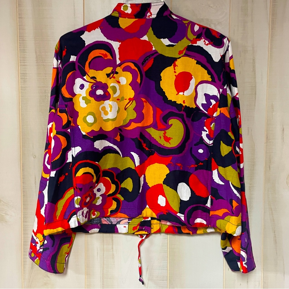 Ruby Rd Purple Red Orange Abstract Design Linen Blend Button Front Jacket Sz 12 - Picture 2 of 8